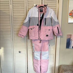 Kids Colorblock Pink & Gray Puffer Jacket and Snow Pants Set